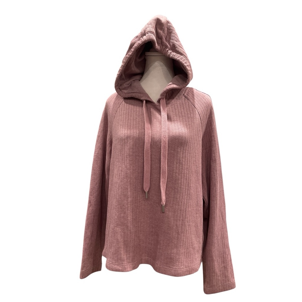 Shambhala Dusty Rose Ribbed Hoodie Sweater Top M Cozy Athleisure